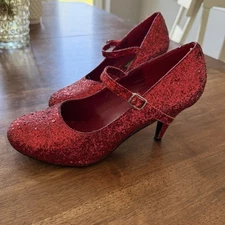 Ruby Red Heels Mary Jane Style Size 10 Glitter Covered Dorothy Costume Shoes