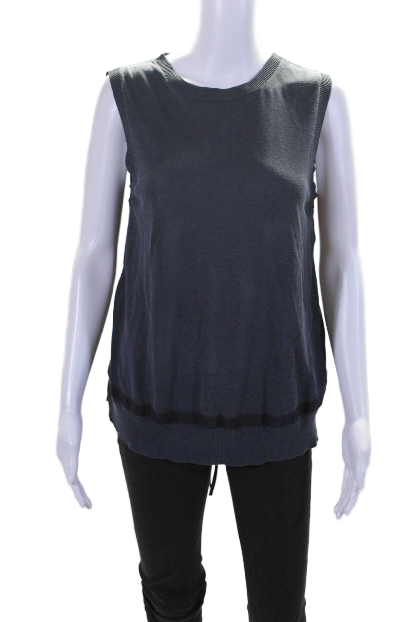 Moncler Womens Navy Patchwork Ribbed Sleeveless Blouse Top Size S