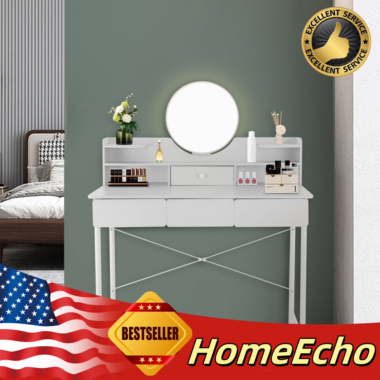 Mirrored Dressing Makeup Table Bedroom Vanity Desk/Livingroom Table &3 Drawer