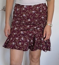 398 NWT Veronica Beard Taras Floral Print Skirt Merlot Size 2 Ruffle
