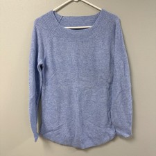 LOFT Womens Blue Textured Knit Boat Neck Sweater Curved Hem NWT Size M