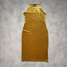 Forever 21 Gold Velvet Dress Sz Medium 90s Y2K Holiday Party Bodycon Whimsigoth