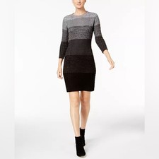 Calvin Klein Cable-Knit Striped Sweater Dress