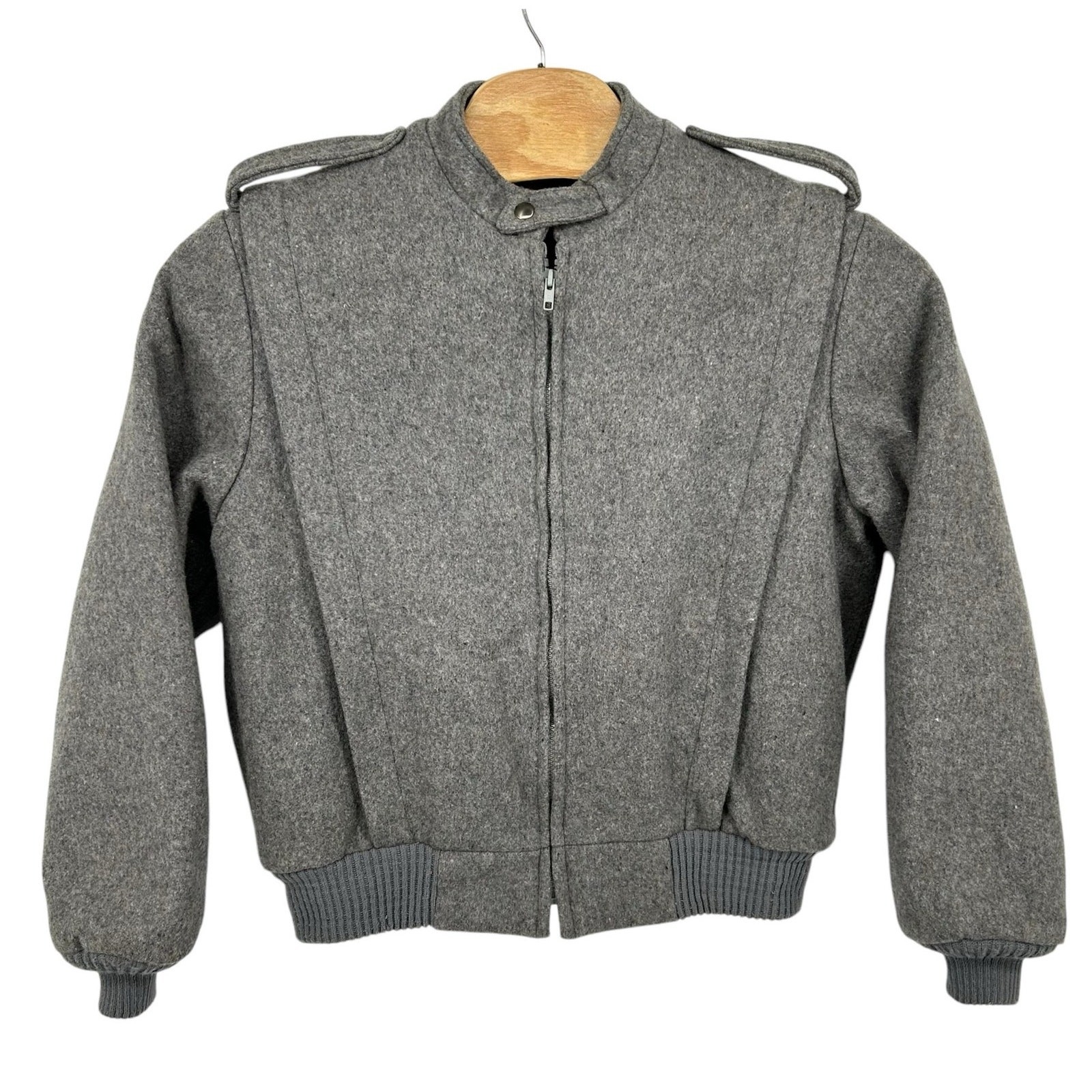 Vintage 80s 90s Cal-Jac wool tweed cafe racer lined bomber jacket Men's L grey