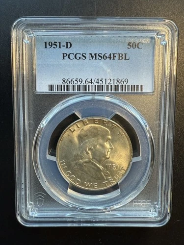 1951-D Franklin Half Dollar  (50C) (90% SILVER) PCGS MS64 FBL