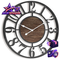 Wanduhr Groß 35Cm Modern Schwarz Metall Walnuss Lautlos Deko Wohnzimmer
