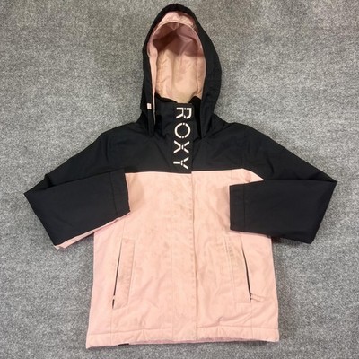 Roxy Jacket Kids 8 Pink Colorblock Ski DryFlight 10K Hooded Insulated Pockets