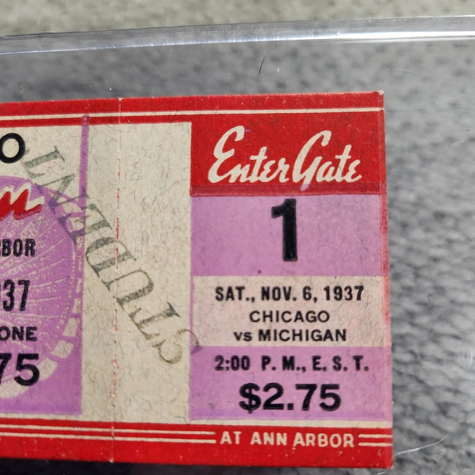 Boleto de fútbol americano 1937 Michigan vs. Chicago | ESCASO Big Ten Game Ann Arbor Foto 2 de 4