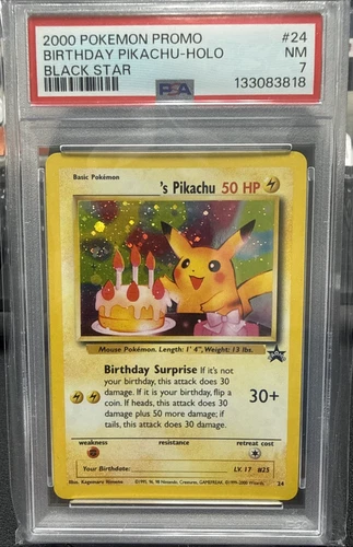 2000  Pokemon Birthday Pikachu #24 WotC Black Star Promo Holo PSA 7