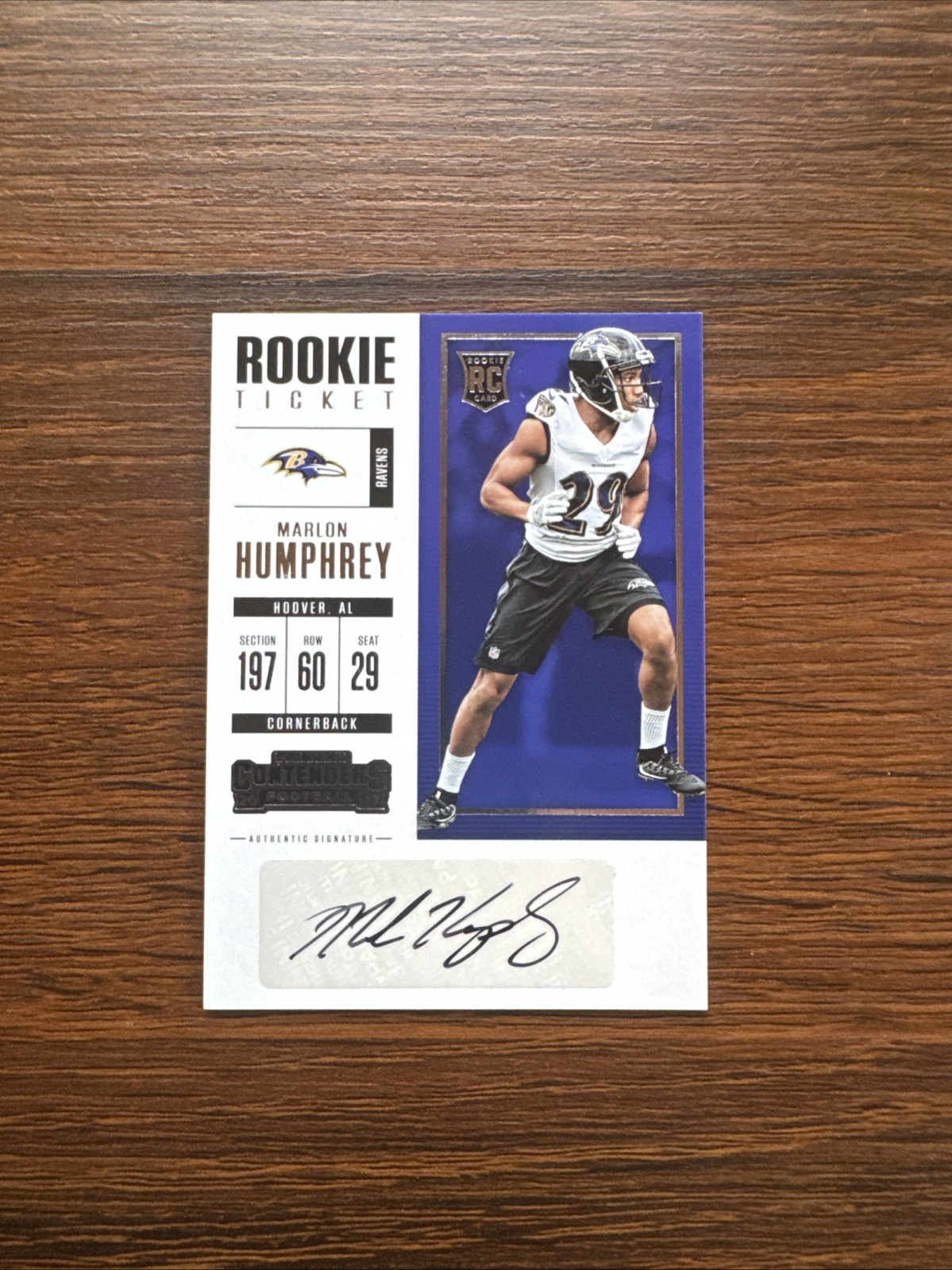2017 Contenders - MARLON HUMPHREY - Rookie Ticket RC Auto - Ravens