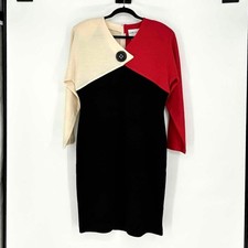 Vtg 80s Joan Leslie Mod Black Red Cream Color Block Midi Dress - Size L Vtg 80s Joan Leslie Mod Black Red Cream Color Block Midi Dress - Size L
