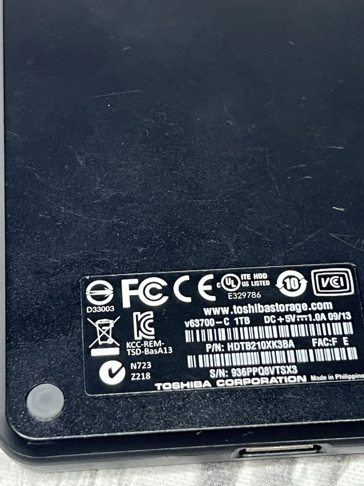 Toshiba 1TB External Hard Drive HDD USB 3.0 v63700-C HDTB210XK3BA NO CABLE Works - Image 3 of 4