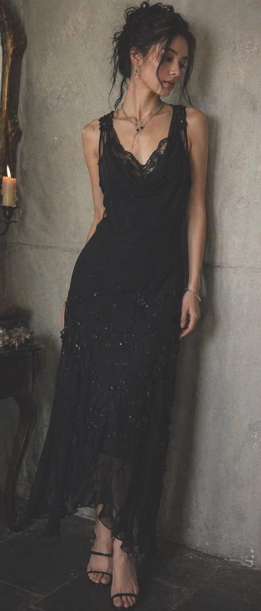 Black Chiffon Slip Dresses for Women for sale