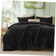 Fluffy Comforter Set Size - Super Soft Faux Fur Bed Set Black, King 05 - Black