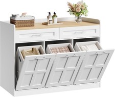 Tilt-Out Laundry Hamper Cabinet Farmhouse Trash Can Cabinet with 2 Drawers
