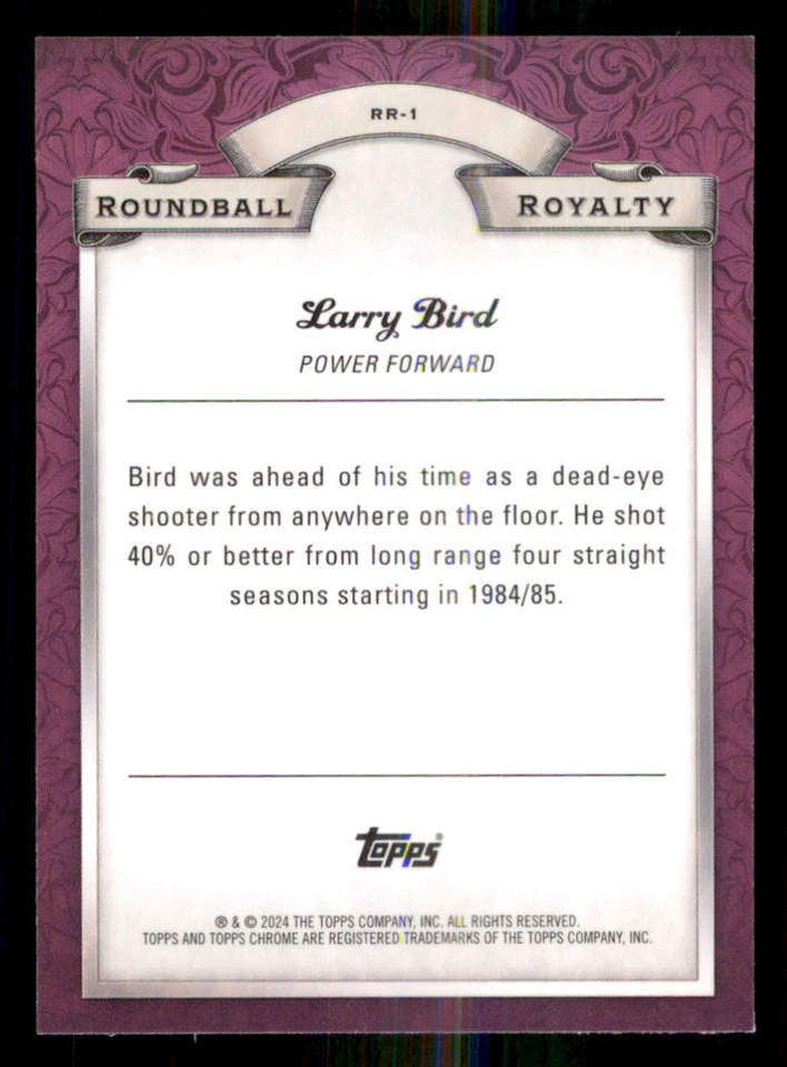 2023-24 Topps Chrome Roundball Royalty Pink Refractors #RR1 Larry Bird - Image 2 of 2