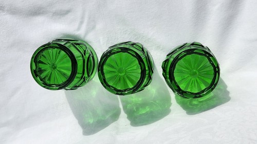 3 Vintage Wheaton Emerald Green Glass Bullseye 10 oz. Juice Tumblers 4" high - Picture 6 of 6