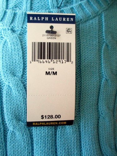 NWT $128 Polo Ralph Lauren Turquoise Pink Pony Cotton Cable-Knit Sweater M, L - Picture 6 of 7