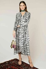 New Rixo London Betty Mono Tiger Print Wrap Dress Sz XS M 
