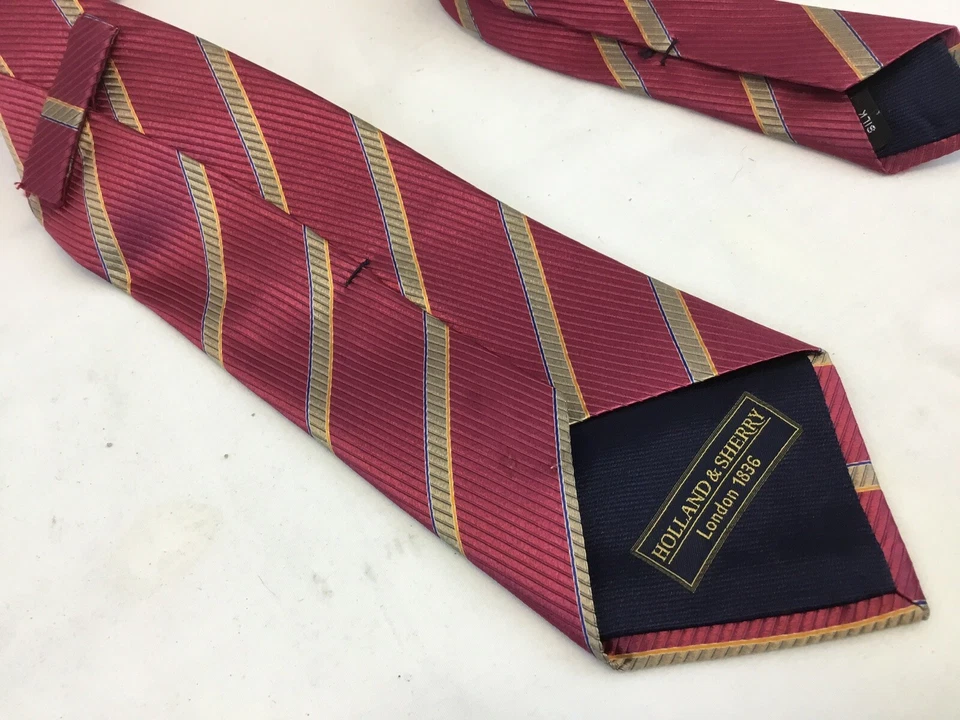 Corbata cuello Holland & Sherry 3,5” rosa a rayas verticales 100 % seda EE. UU. Como nueva YGI Foto 4 de 4