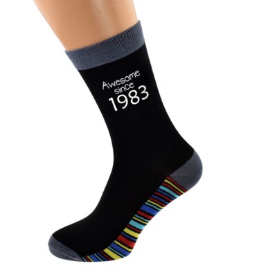 Tolle Socken seit 1983 40. Geburtstag schwarz gestreift Sohle UK 5-12 N1275