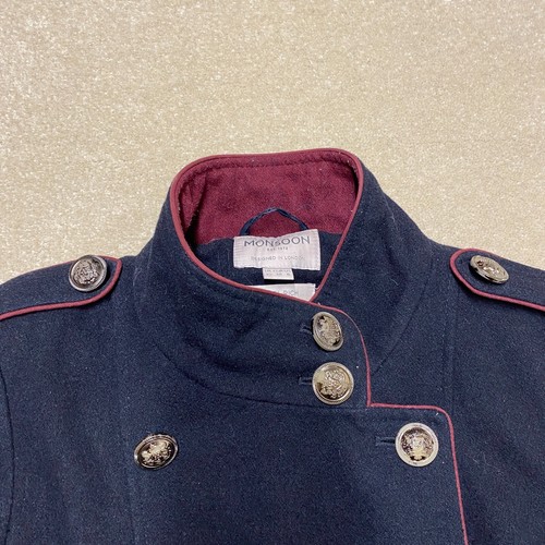 Monsoon Military Jacket UK 10 Women's Navy Blue Wool Rich Blend Double-Breasted - Picture 3 of 14