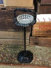 Antique Vintage Ornate Cast Iron Smoke Stand Cigarette Cigar  Glass Ashtray