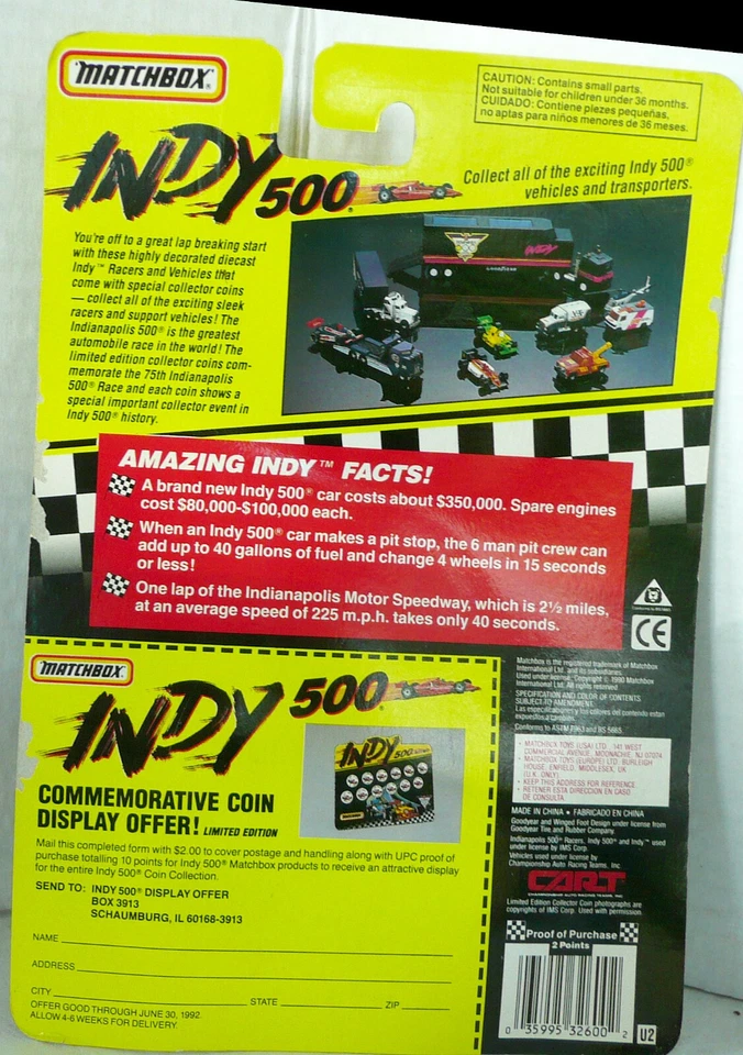 VINTAGE MATCHBOX INDY INDIANAPOLIS 500 JIM CLARK LTD EDITION KRACO RACE CAR COIN - Image 4 of 4