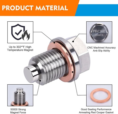 Stainless Steel Engine Neodymium Magnetic Oil Drain Plug with Copper Gasket - Picture 21 of 34
