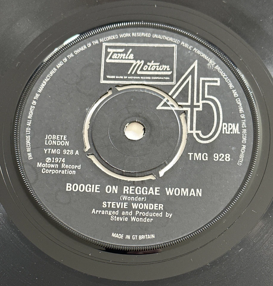 Stevie Wonder - Boogie On Reggae Woman 7” TMG 928 VG+ Condition Foto 4 de 4