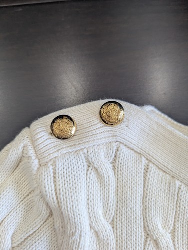 Lauren Ralph Lauren Off-White Cable Knit Sweater Shoulder Buttons XL - Picture 4 of 7