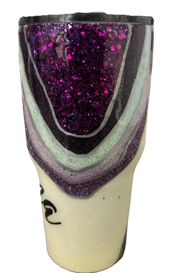 Vaso púrpura verde azulado blanco rosa “abuela” taza de viaje brillo con cotización Foto 2 de 4