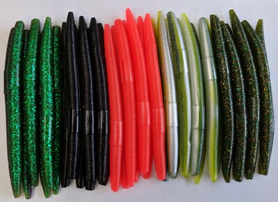 100PK 5''SENKO SOFT PLASTIC BASS WORMS-5COLORS/20 EACH-CONTRAST SHADES-MULTI PACK