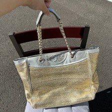 TORY BURCH MARION TOTE metallic Gold Silver Rafita Chain Handles
