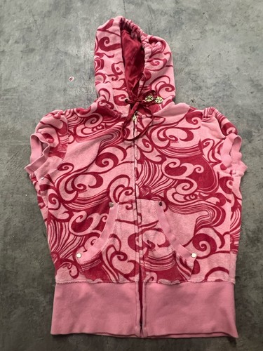 Bebe Hoodie Girls Small Pink Full Zip Terrycloth Y2K pre owned towel top gold - Picture 3 of 6