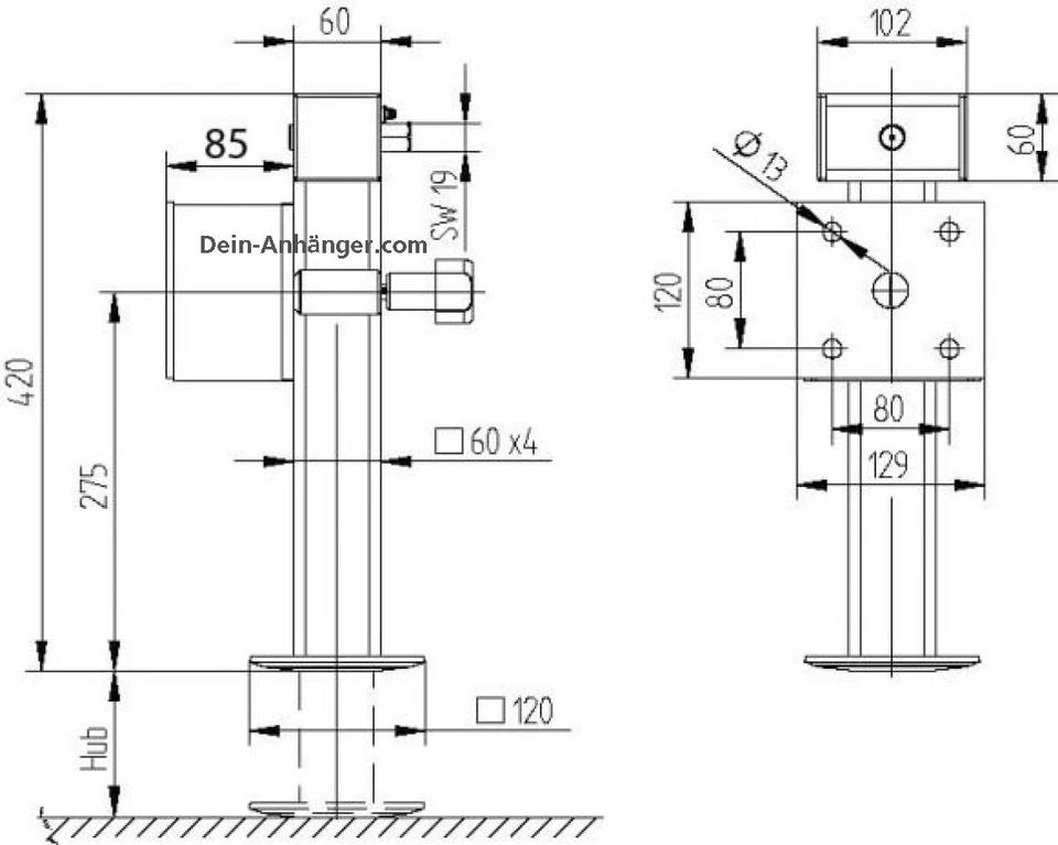 Knott Kurbelstützen SET 42-66 cm Flansch 85mm zB für Kipper und Hochlader Stütze - Bild 4 von 4