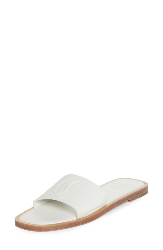 100% AUTHENTIC NEW WOMEN LOUBOUTIN CL MULE LOGO WHITE SLIDE SANDALS EU 37/US 7