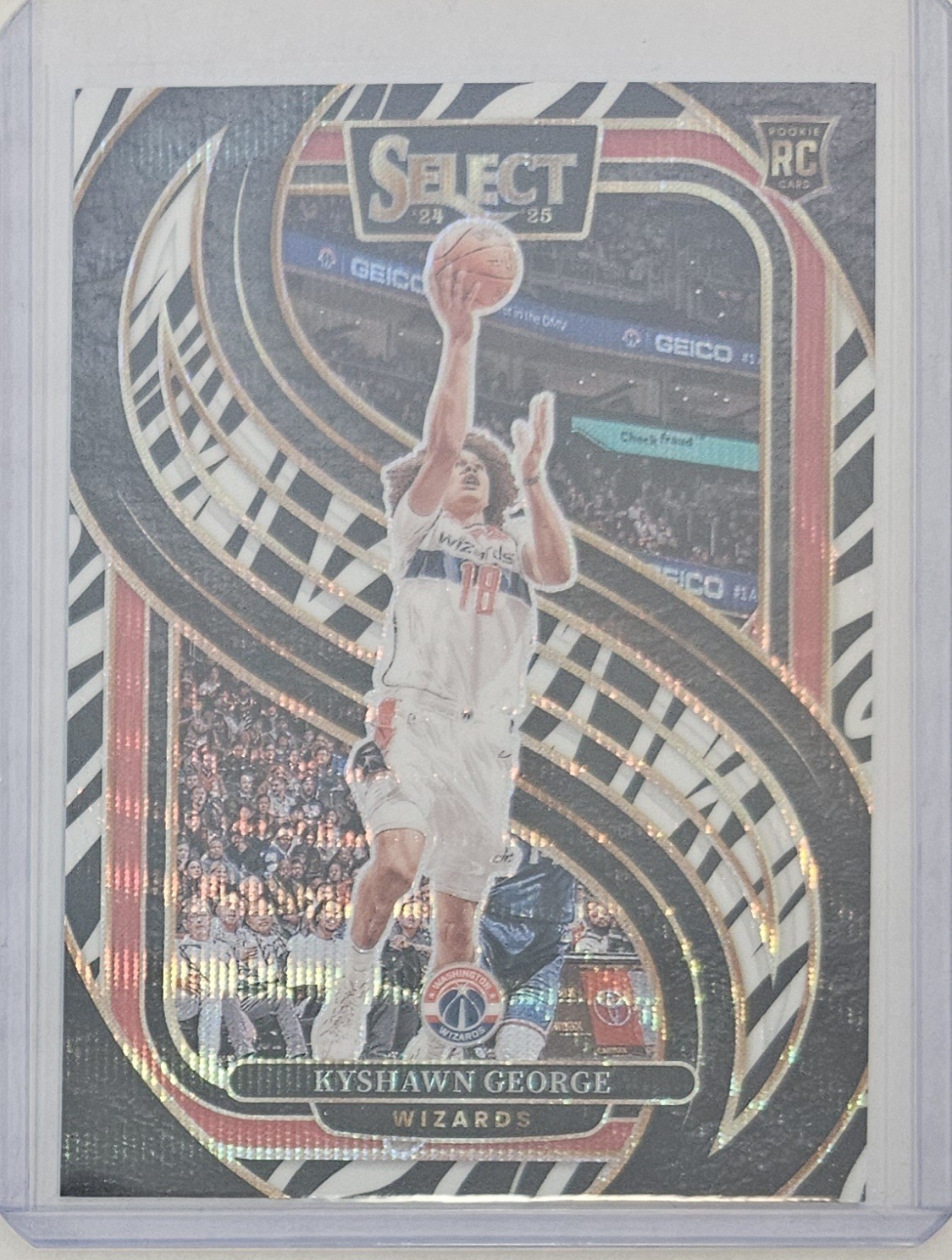 2024/25 SELECT KYSHAWN GEORGE ROOKIE PREMIER ZEBRA PRIZM SSP Wizards EW10