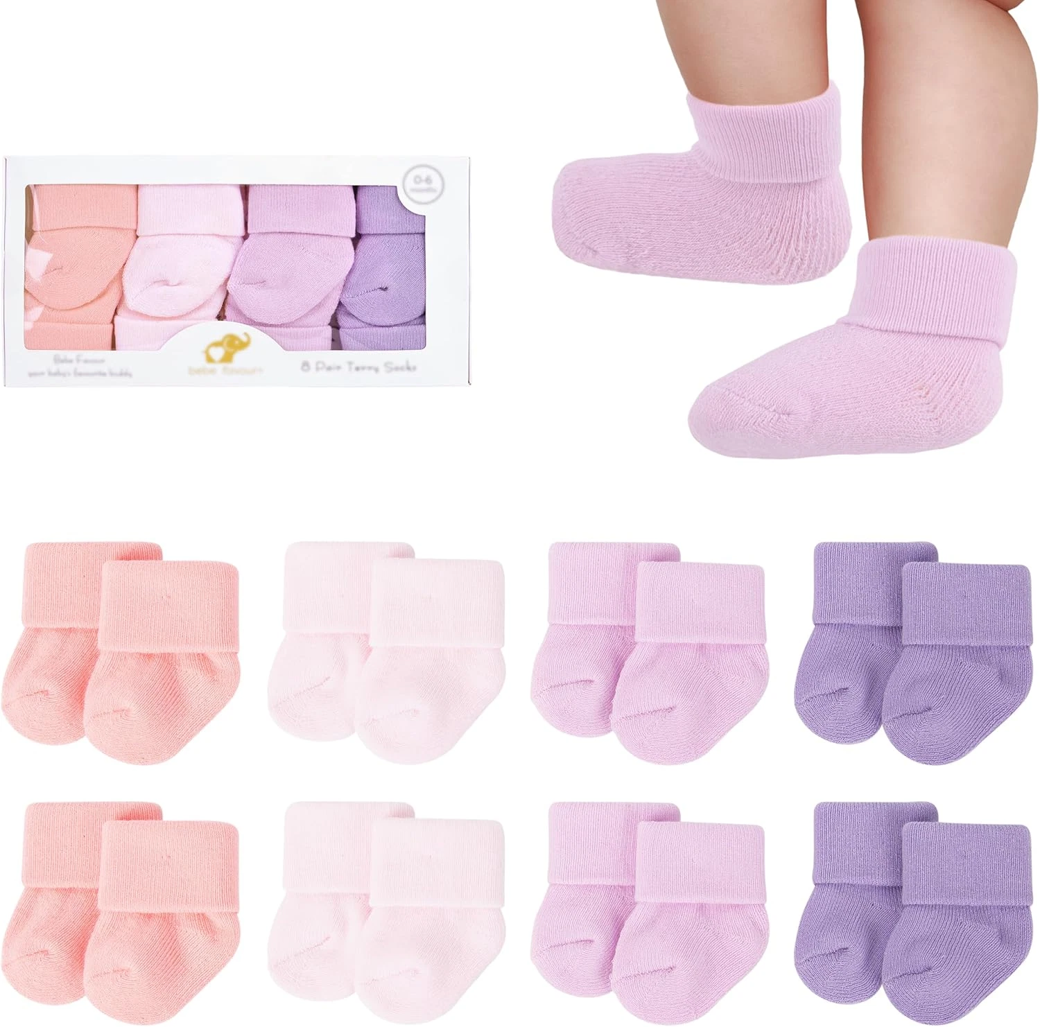 8 Pairs Newborn Socks Thick Cotton Terry Turn Cuff Baby Socks 0-6 Months Cute Gi
Opens in a new wind