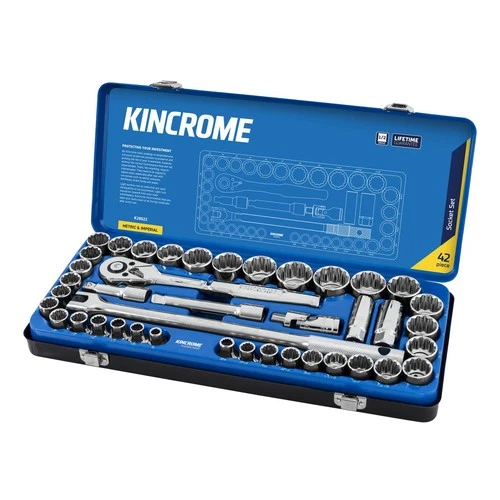 KINCROME 42 PC 1/2" Drive METRIC & AF Tools Case Socket Set & Accessories K28022