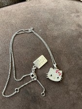 Hello Kitty Vintage Diamonique 925 Sterling Silver Pendant Necklace