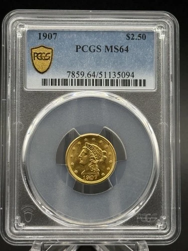 1907 GOLD LIBERTY HEAD $2.50 QUARTER EAGLE COIN PCGS MS 64