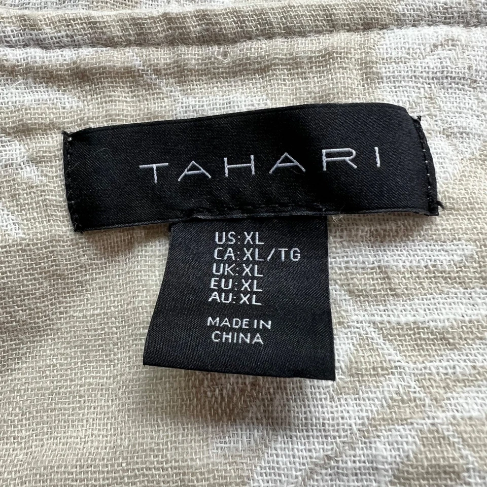 Jaqueta TAHARI tamanho XL bege branca tropical floral linho mistura de algodão frente aberta - Imagem 2 de 4