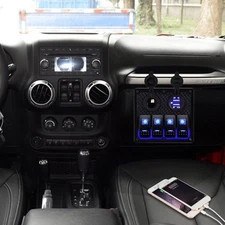 4 Gang LED Switching Panel Car Bus Boat Switch Switchboard Voltmeter 12V-24V