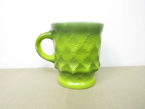 Vintage Anchor Hocking Fire King Diamond Kimberly Coffee Tea Cup Green