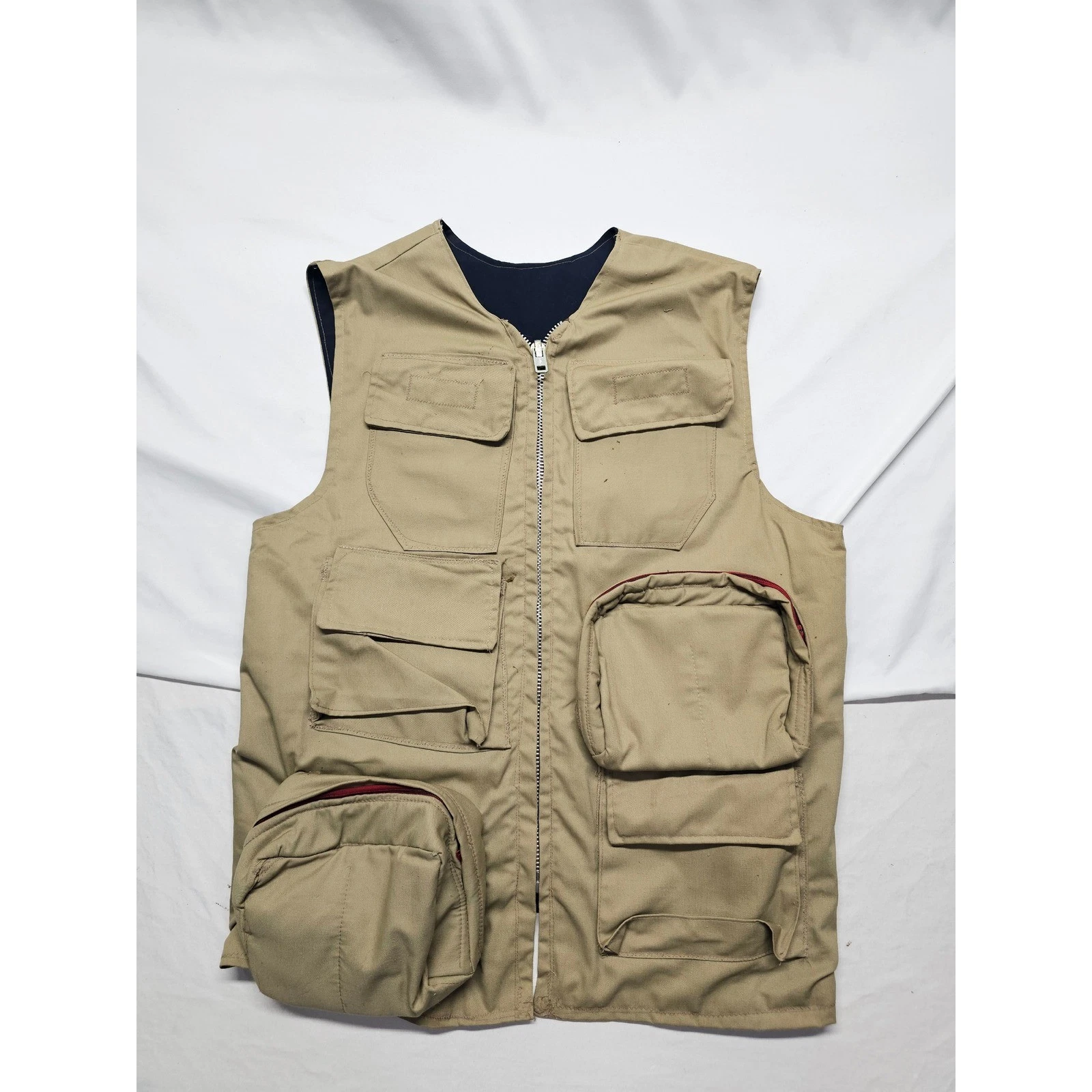Vintage IDEAL Tan Canvas Multi-Pocket Utility Fishing Hunting Vest Mens XL