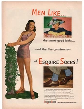 1948 Esquire Socks 1940s Magazine Ad WWII era Print Men Like Smart Good Looks