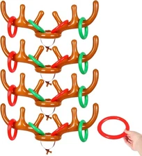 4 Pack Inflatable Antler Ring Games, Reindeer Hat with Red 