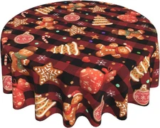 Giwawa Gingerbread Man Round Tablecloth for Kitchen 60 (Round), 