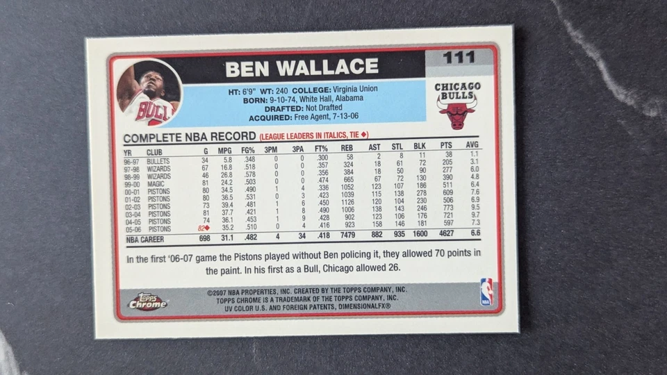 2006-07 Topps Chrome #111 Ben Wallace Bulls - Image 2 of 2